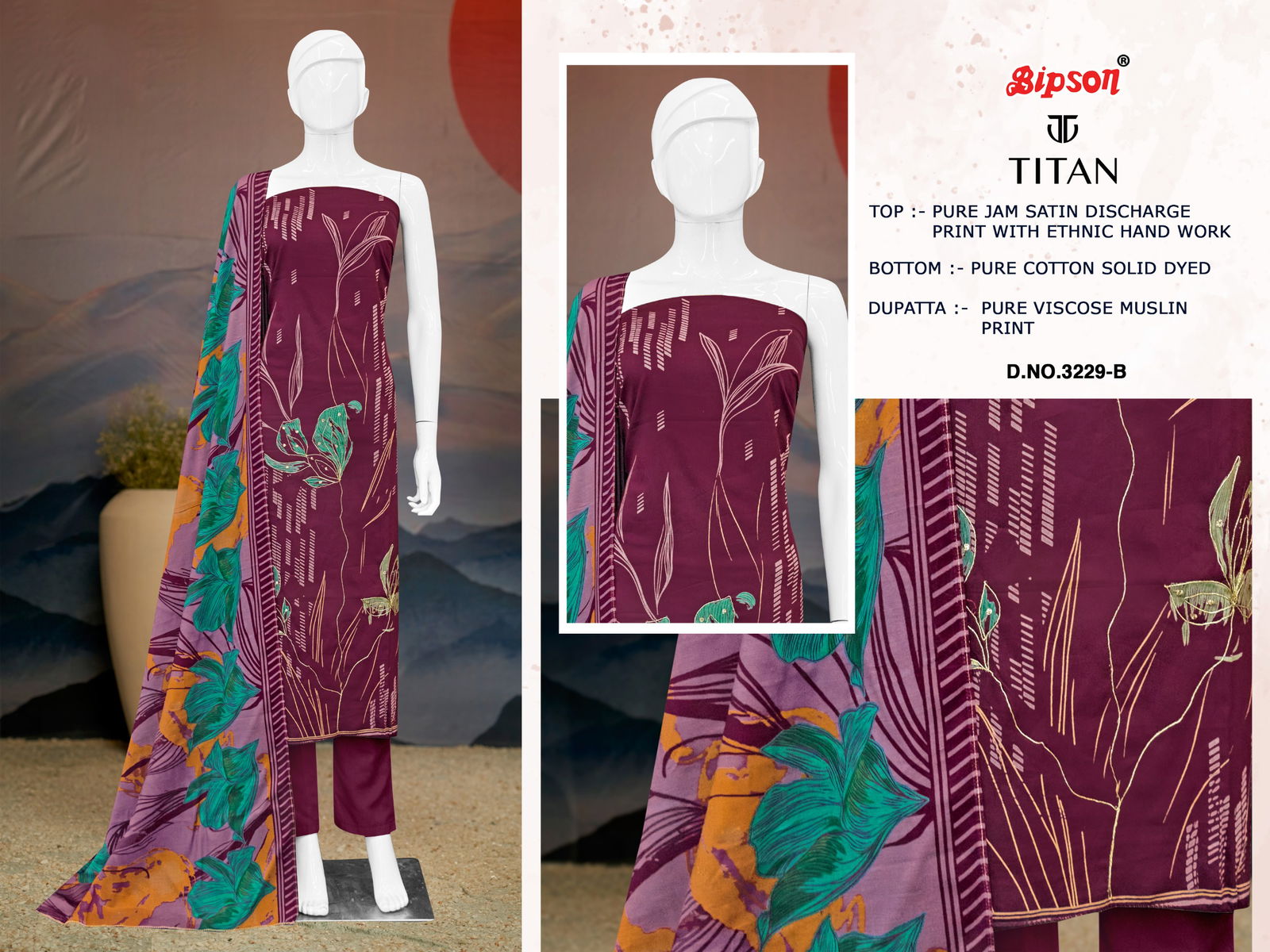 Titan 3229 By Bipson Jam Satin Printed Dress Material Wholesalers In Delhi